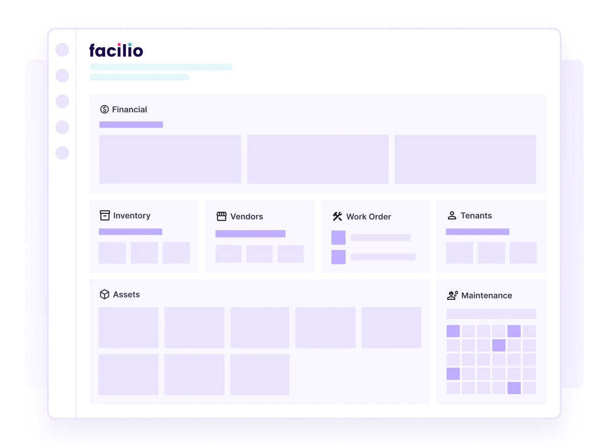 Manage assets, spaces, inventory, tenants, vendors, maintenance, work orders, purchase orders, contracts, and finances for all O&M processes from a single dashboard