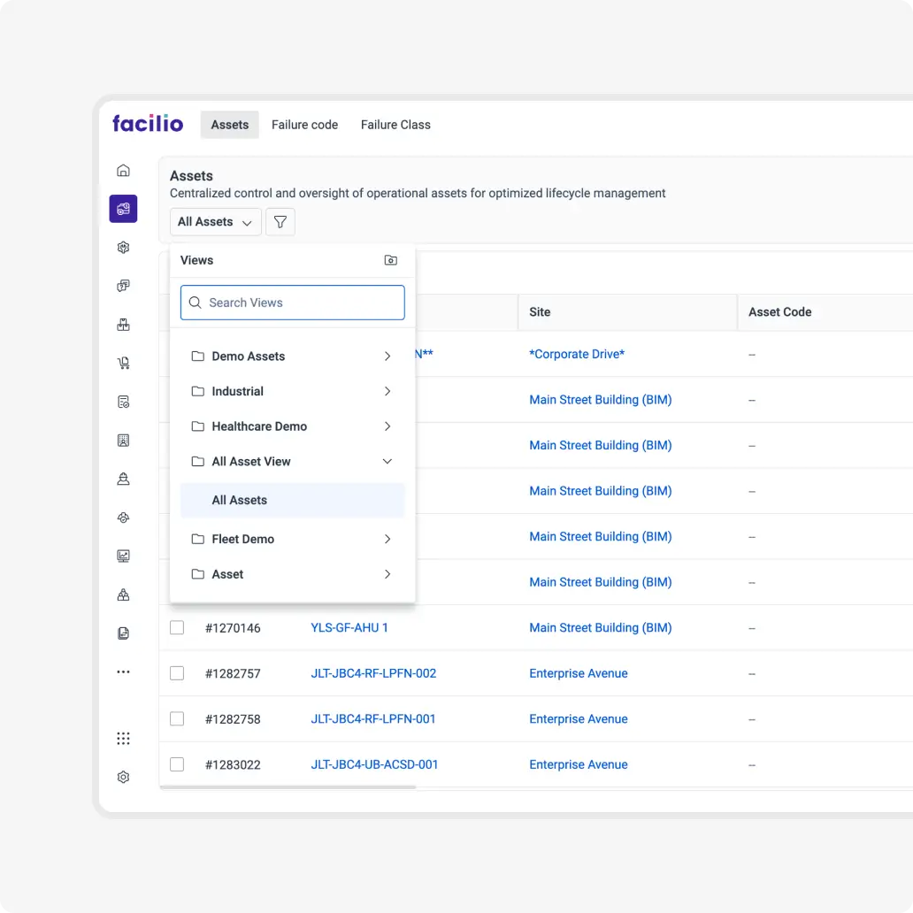 Facilio's asset repository that helps businesses manage all their assets in one place with QR and bar codes for quick identification.